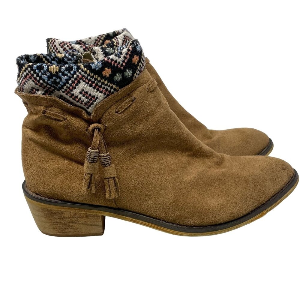 MiiM Boots Venture Ankle Suede Leather Almond Toe Boho Hippie Size 7.5 Brown